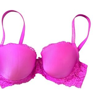 Victoria's Secret Pink Lace Trim Push Up Bra Sexy Lingerie Adjustable Straps 32D